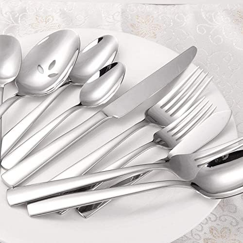 45-Piece Flatware Sets, Silverware Set for 8, Durable Stainless Steel Tableware in Ergonomic Design Size and Weight, Kitchen Utensils Set with Steak Knives, Rust-proof, Dishwasher Safe (Pack of 2)