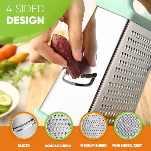 Spring Chef Stainless Steel XL Cheese Grater for Kitchen, Mint