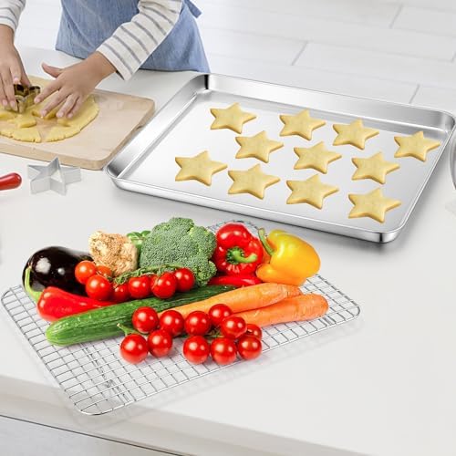 TeamFar Cookie Sheets with Cooling Racks, 2 Pans + 2 Racks, 16x12x1 Inch