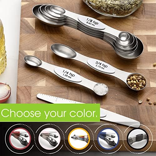 Spring Chef Stainless Steel 8 Magnetic Measuring Spoons for Kitchen, White