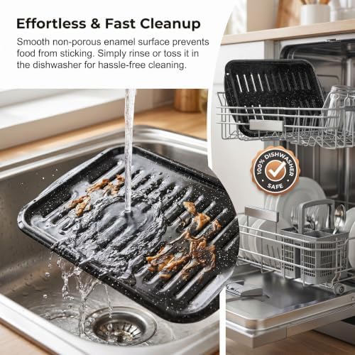 Broiler Pan for Oven16.75" ×13" Nonstick Grill Pan 5-Piece Set,Enamel Coated Drip Tray Heavy Duty Broil Pans and Rack Heat up to 572° F for Bacon Chicken Wings Steak Healthy Cooking Safe