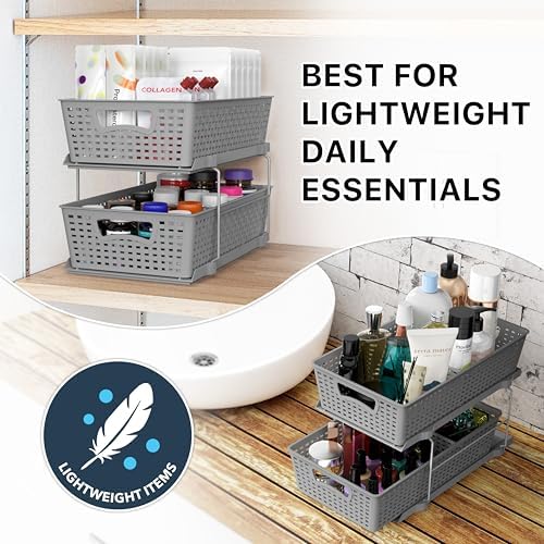 Simple Houseware 2 Tier Pull-Out Sliding Drawer Under Sink Storage, Gray