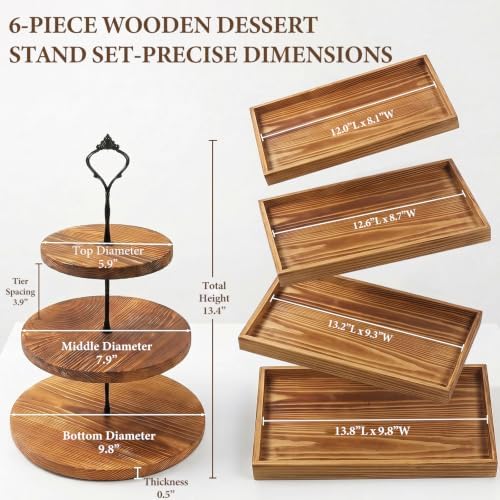 6pcs Wooden Dessert Table Display Set, 3 Tier Cupcake Stand Set with Serving Trays, Rustic Dessert Display Stand, Cake Stand Set for Wedding Dessert Table, Birthday, Baby Shower, Party Food Display, Home Decor