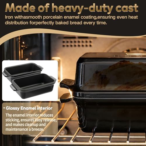 Enameled Cast Iron Dutch Oven for Bread Baking, 9×5 Dutch Oven Pot with Lid for Homemade Bread, 2 in 1 Sourdough Bread Pan with Lid, Roasting & Braising, Oven & Induction Safe (4.2 QT,Black)