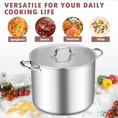 TeamFar Stainless Steel Stock Pot, 20QT Tri-ply Bottom Large Stockpot