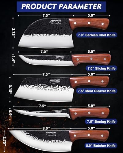 Topfeel 5PCS Hand-Forged Butcher Knife Set, High Carbon Steel