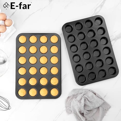 E-far 24-Cup Mini Muffin Pan, 2-Pack Nonstick Carbon Steel Cupcake Pans