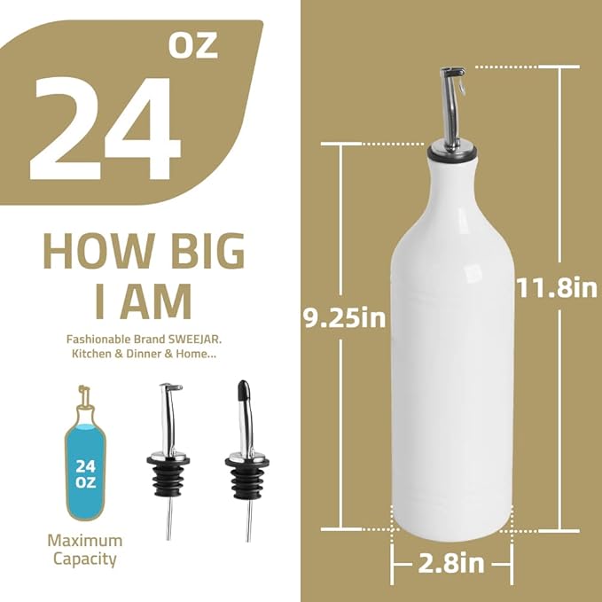 Sweejar Large Ceramic Olive Oil Dispenser Bottle, Opaque Oil Cruet Protects to Reduce Oxidation, Suitable for Storage Vinegar, Soy Sauce & Other Liquids, Pack of 1, 24 Fl Oz(Jade)