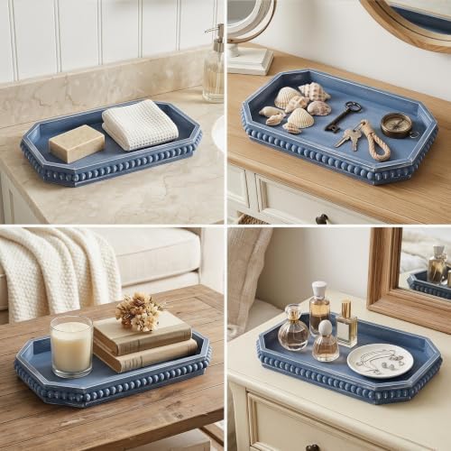Hrastany Blue Wood Decorative Tray, Coffee Table Tray for Ottoman