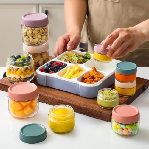 NETANY 12 Pack Overnight Oats Containers with Lids, 8oz & 4oz & 2oz Mason Glass Jars