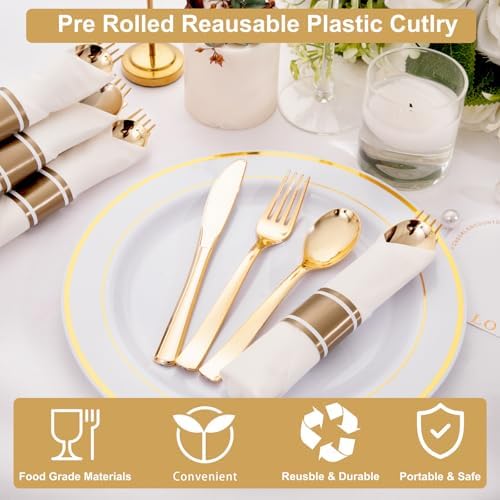 400PCS Pre Rolled Gold Plastic Silverware Sets