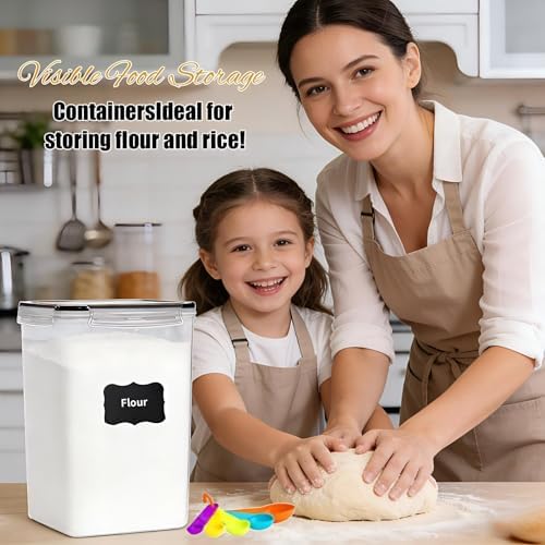 4pc 6.5L Large Airtight Plastic Canisters with Lids, Cups & Labels