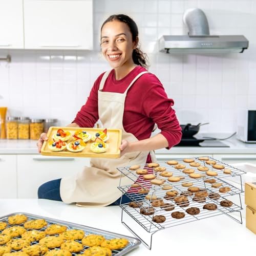 Hunnycook Cooling Racks - 10 * 16 Inch 3PCS Stackable Tall Baking Racks, Stainless Steel Wire Rack for Baking Sheet, Cooling Racks for Cooking and Baking, Oven and Dishwasher Safe