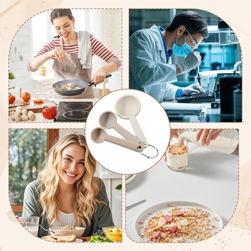 3PCS Food Grade Silicone Measuring Spoon Set Silicone Individual Measuring Spoon Soft Coffee Measure Scoop Round Teaspoon Spoons with Hanging Hole for Adults Kitchen Utensils Baking Cooking