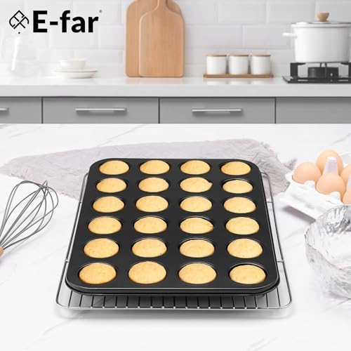 E-far Mini Muffin Pan, 24-Cup Nonstick Carbon Steel Cupcake Pan for Baking