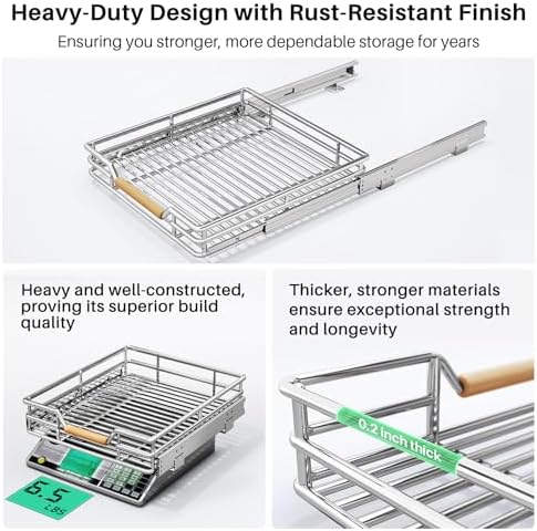 Pull out Cabinet Organizer, 15"W X 21"D, Heavy Duty Smooth Sliding Under Cabinet Shelves for Pots and Pans, Full-Extension Roll out Drawers, Slide out Organization for Home Kitchen Pantry