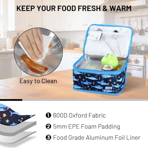 MIER 9-Can Mini Lunchbox Cooler Small Lunch Box Bag for Kids, Blue Fish