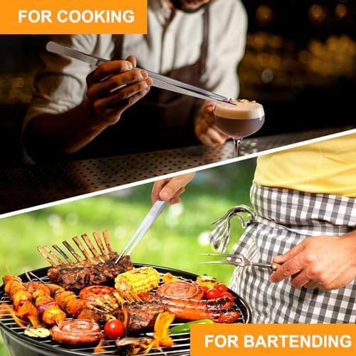Yaomiao 4 Packs 8 Inch Cooking Tweezers Bar Kitchen Tongs, Silver