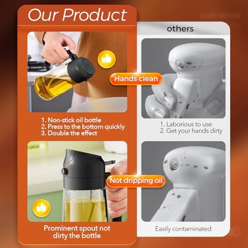 YARRAMATE 16 oz 2-in-1 Glass Olive Oil Sprayer for Cooking, Black&Black