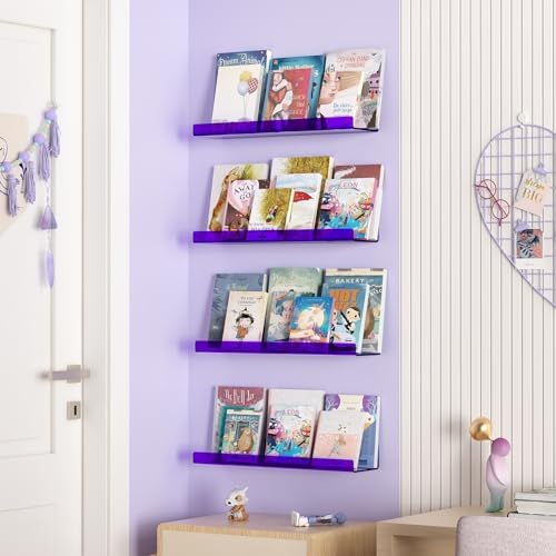upsimples 4 Pcs 15" Acrylic Shelves for Wall Decor and Display, Purple