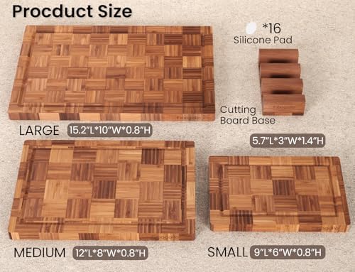 Fibogollo Set of 3 Bamboo Kitchen Cutting Boards with Juice Groove