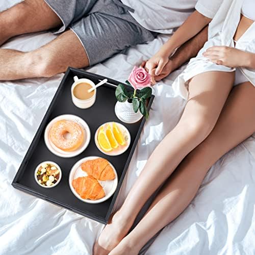 3 Pack Bamboo Serving Trays with Handles, Wooden Food Trays (Black