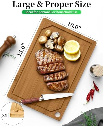 Kitsure Bamboo Cutting Board for Kitchen, Large, Deep-Carbonized