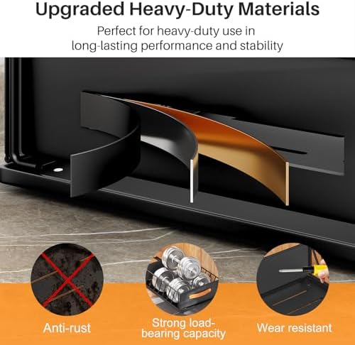 Pull out Cabinet Organizer,Heavy Duty Slide out Pantry Shelves Drawer Storage with Adhesive Nano Film,Sliding Mesh Cabinet Basket with Handle for Kitchen, Bathroom, Home, 11.8"W X 15.7"D X6.2"H,Black