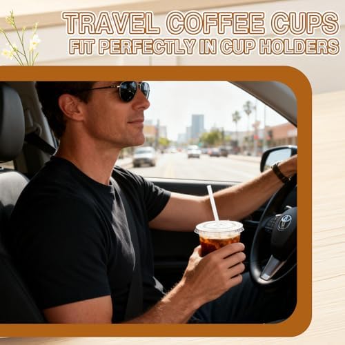 Alaeseje 50 Pack 12 oz Clear Plastic Iced Coffee Cups with Lids and Straws