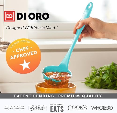 DI ORO Silicone Ladle - Soup & Serving, 600F Heat Resistant, Teal