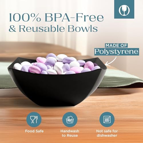 4 Pack Disposable Black Plastic Serving Bowls Square Party Candy Use 16oz
