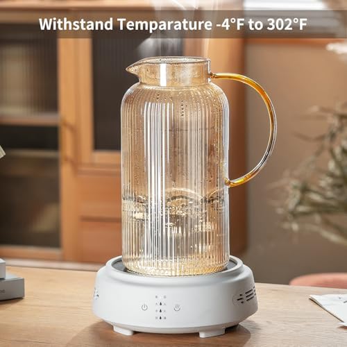 Buaic Glass Pitcher with Lid, 84 oz/ 2.5L Amber Glass Water Pitcher