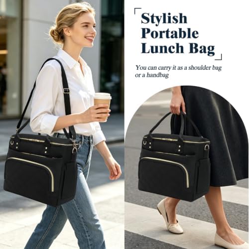GYEUKHAM Insulated Lunch Bag for Women Men,Extra Large Lunch Box, Leakproof Reusable Cooler Tote for Adult, Everyday Soft Lunch Tote Bag for Work College Picnic Travel,Black