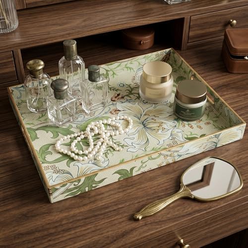 Serving Tray with Handles, Rectangular Plastic Tray with Floral Artwork – 15.75"x11.81" Large Decorative Tray Featuring Lily & Tulip Design – Home Decor for Kitchen, Coffee Table, Office & Home