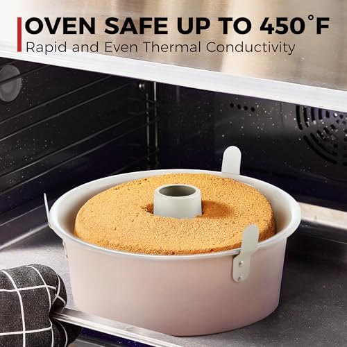 HONGBAKE Nonstick Angel Food Cake Pan with Removable Bottom, 10 Inch Tube Pound Cake Pans for Baking Chiffon Cake, 16-Cup, Heavy Duty, Pink