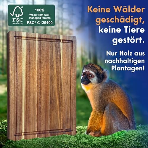 Non-Toxic Acacia Wood Cutting Board, Mineral Oil & Plastic Free, 16x11 in (Pack of 2)