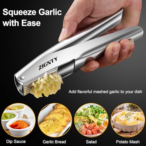 Garlic Press Stainless Steel, Professional Crusher No Peel Required