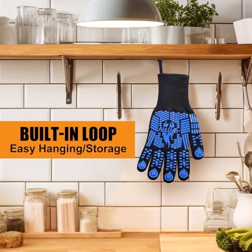 BBQ Gloves, 1472°F Heat Resistant with Silicone Grip Oven Mitts