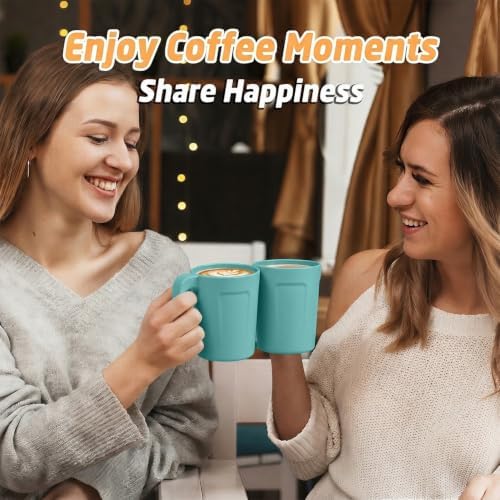16 OZ Coffee Mug with Handle, Wheat Straw Cups Set of 6 - Green