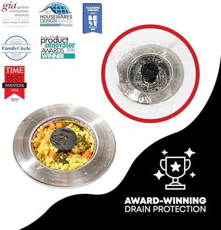 Kitchen SinkShroom Revolutionary Clog-Free Stainless Steel Sink Strainer, Black, 1-(Pack)