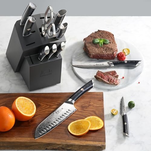Cangshan KURO Series 12-Piece Knife Block Set, High Carbon X-7 Damascus Steel, Gray, 504340