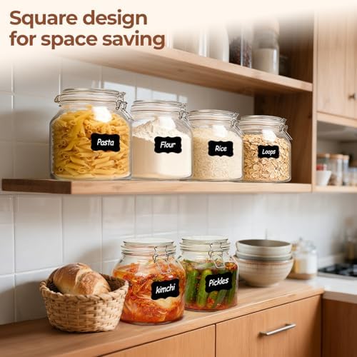 ComSaf Glass Pantry Jars with Airtight Lids 74 oz 2 Pack Large Wide Mouth