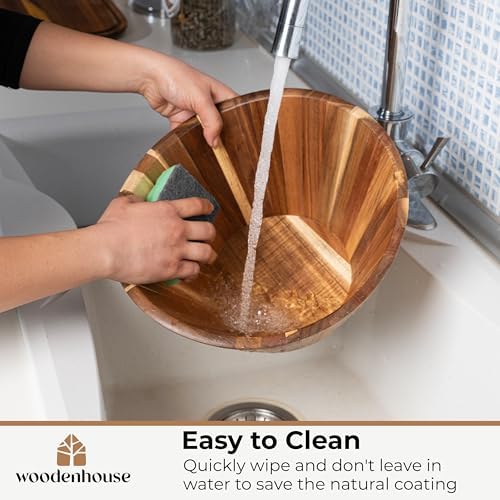 Wooden Salad Bowl Set of 3, Wavy 12" 10" 8" Wood Serving & Mixing Bowls