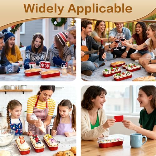 Mini Cake Pans with Lids and Spoons 200 Pack, Mini Loaf Pans with lids 6.8oz, Small Disposable Aluminum Foil Loaf Pans, Rectangular Baking Container for Party, Picnics and Housewarming (Red)
