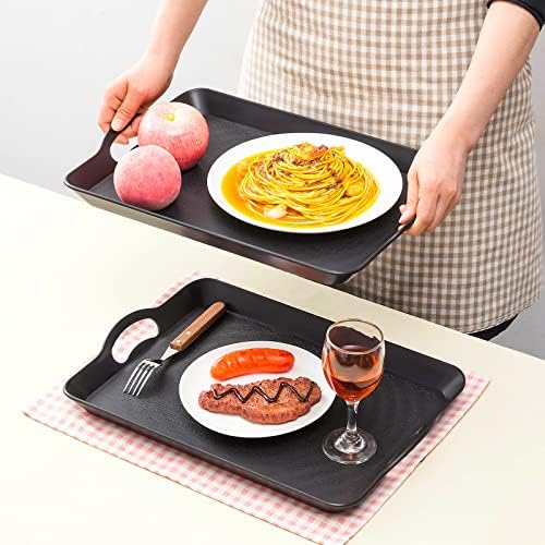 Kathfly 6 Pack 16" x 11" Serving Trays with Handles, Plastic Tray, Black