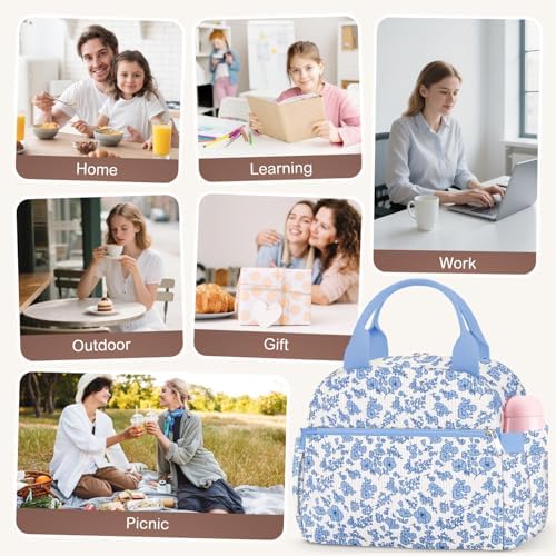 KUBYA Lunch Bag Lunch Box for Women, Cute Corduroy Insulated Reusable Work Leakproof Simple Adults Flower Large Lunch Boxes Tote Bag Men Cooler Bag