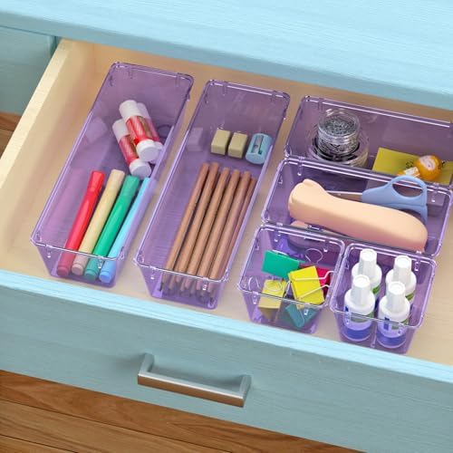 12 Pack Clear Drawer Organizer Set, Drawer Storage Trays, Storage Bins