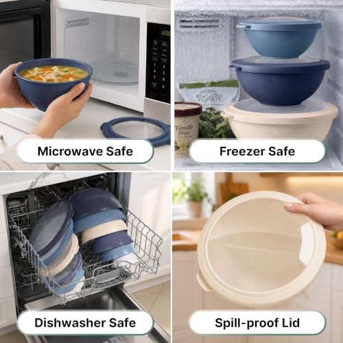 Zulay Kitchen 12 Piece Plastic Mixing Bowls with Leak-Proof Lids Set - Microwave and Freezer Safe Kitchen Mixing Bowls for Preparing, Serving and Storing - Large Nesting Bowls (Navy Ombre)