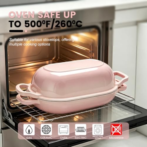 Oval Cast Iron Dutch Oven, Sourdough Bread Baking Pan with Lid, Pink