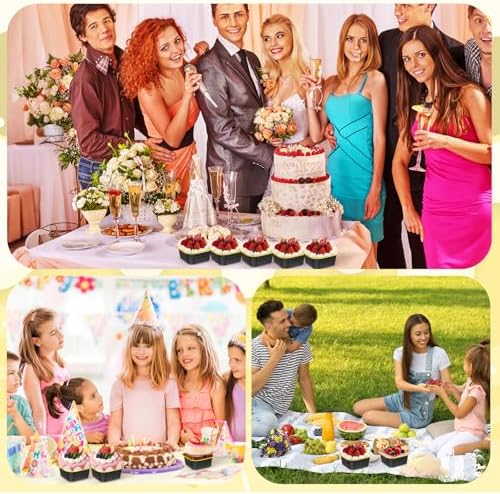 60Pack 5oz Black&Gold Mini Cake Pans with Lids, Spoons and Stickers Baking Cups Aluminum Foil Pans Tins, Individual Dessert Cups Containers for Sales,Party,Picnics